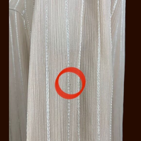 DKNY Women’s Tie Neck Long Sleeve Blouse in Taupe with Gold Contrast Stitching | - Picture 3 of 7